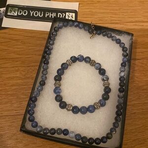 BLUE Sodalite NATURAL GEMSTONE NECKLACE & BRACELET SET